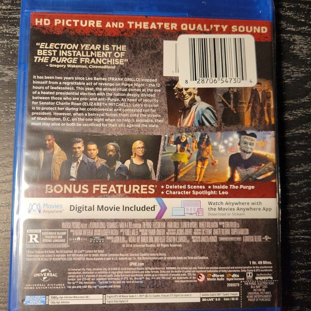 The Purge: Election Year, Blu-ray + Digital, New, Sealed - Picture 2 of 2
